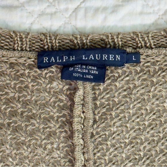 Ralph Lauren Women's Beige Linen Knit V-Neck Sweater - Picture 7 of 8